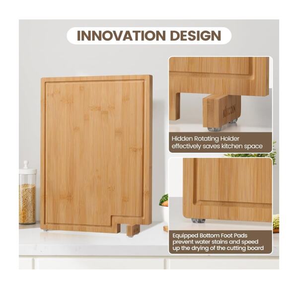 2 pack Bamboo Cutting Boards XL Kickstand & Juice Groove, 20"L x 14"W x 0.7"Th - Picture 7 of 7